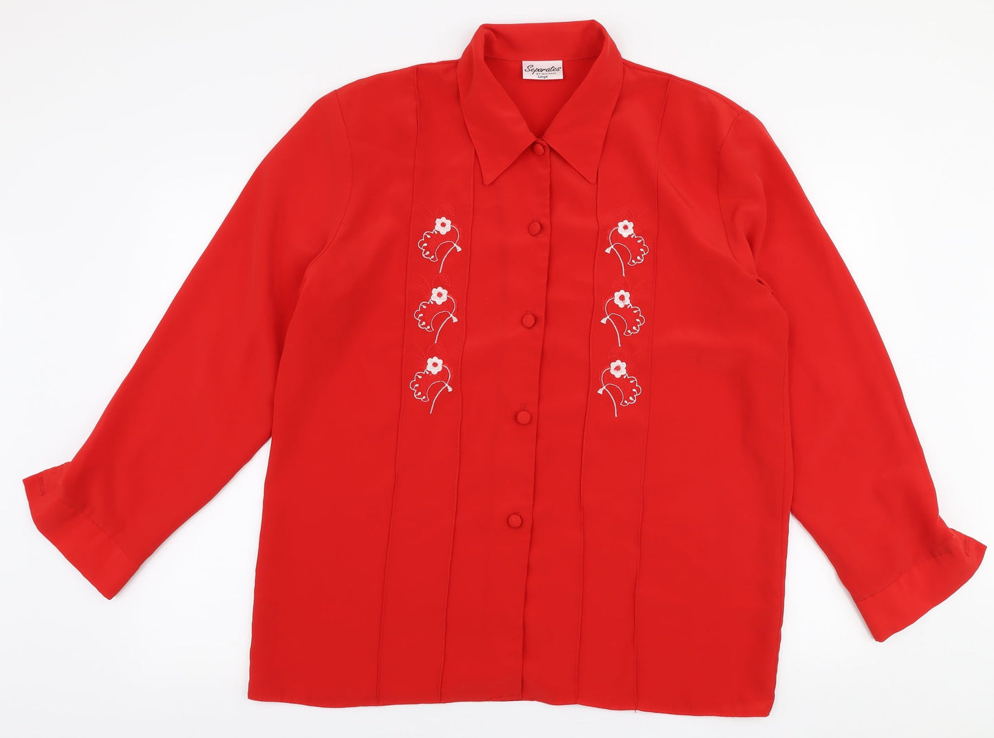 Seperates Mens Red Floral Polyester  Button-Up Size L Collared Button