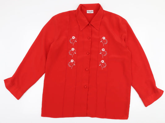 Seperates Mens Red Floral Polyester  Button-Up Size L Collared Button