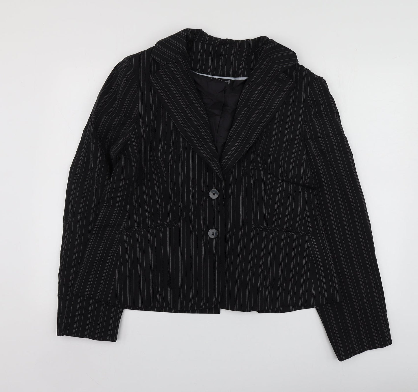 Select Womens Black Striped Polyester Jacket Suit Jacket Size 18
