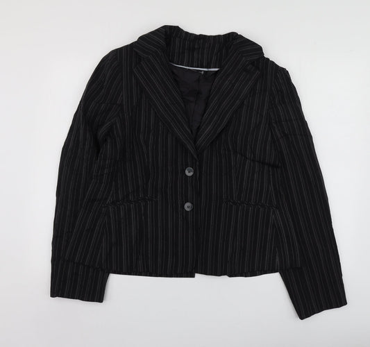 Select Womens Black Striped Polyester Jacket Suit Jacket Size 18