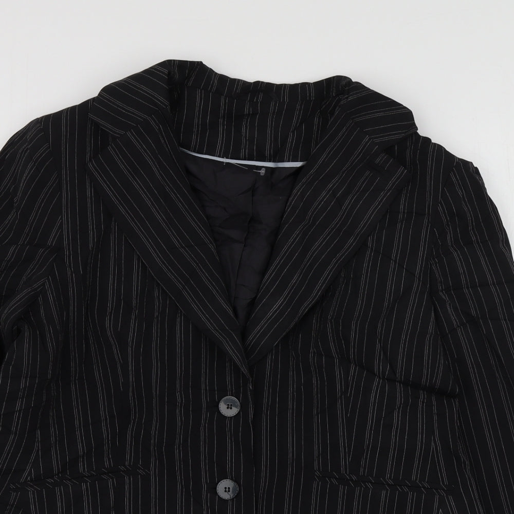 Select Womens Black Striped Polyester Jacket Suit Jacket Size 18