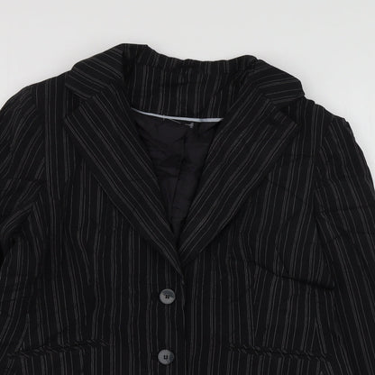 Select Womens Black Striped Polyester Jacket Suit Jacket Size 18