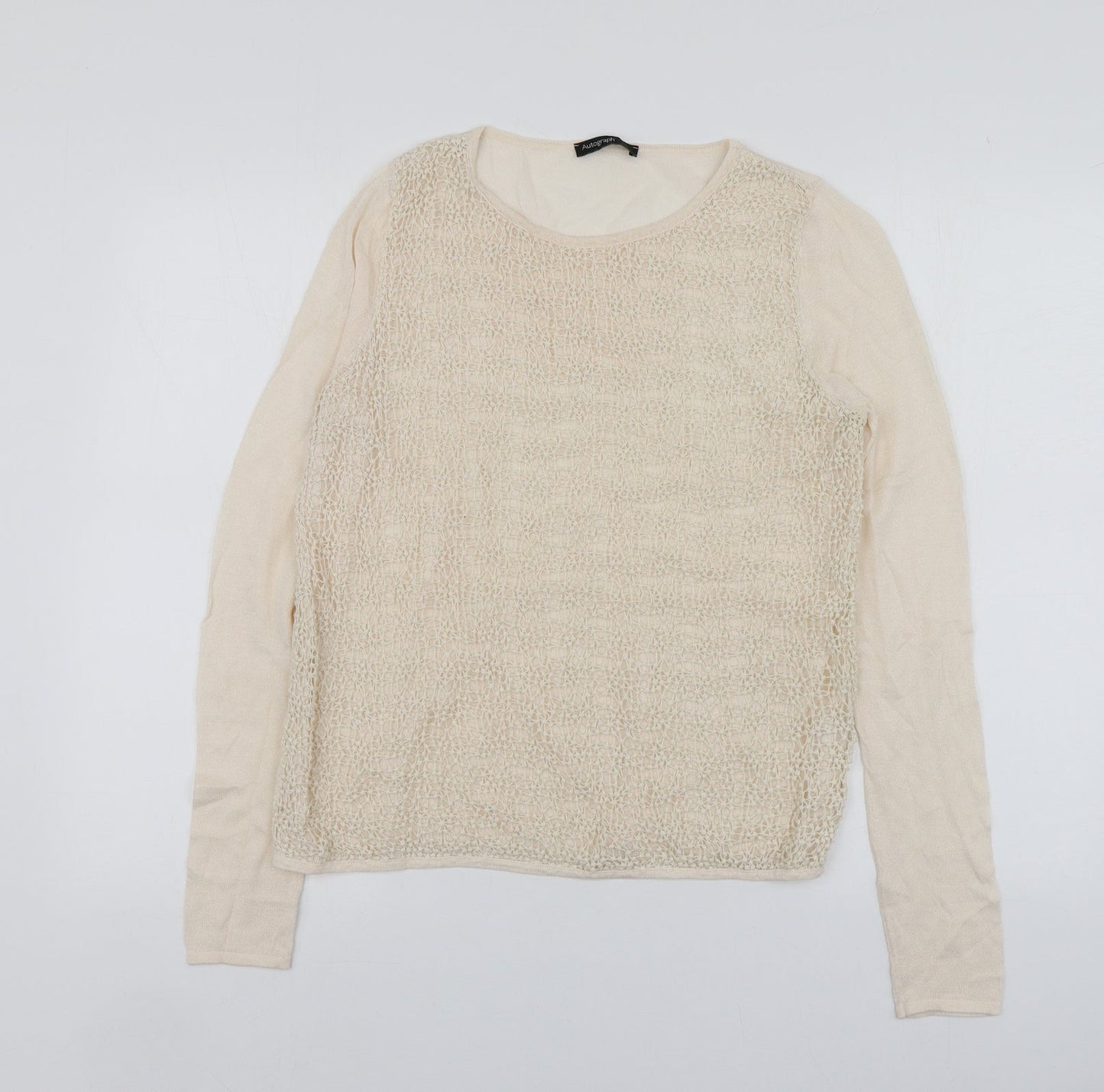 Autograph Womens Beige Round Neck  Acrylic Pullover Jumper Size 12