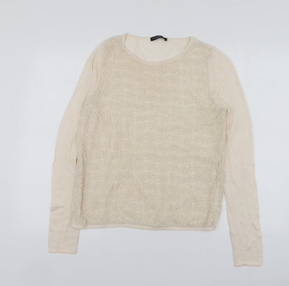 Autograph Womens Beige Round Neck  Acrylic Pullover Jumper Size 12