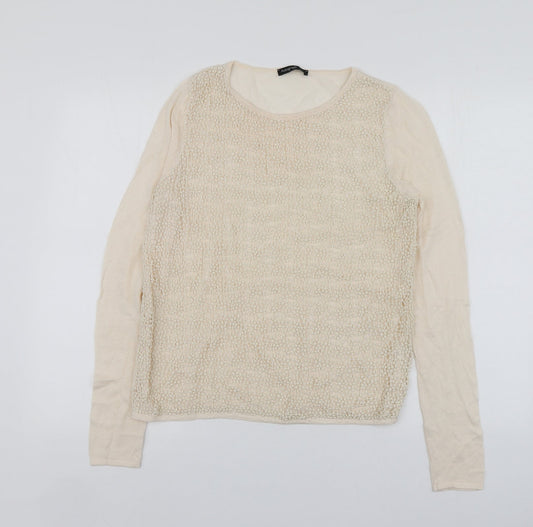 Autograph Womens Beige Round Neck  Acrylic Pullover Jumper Size 12