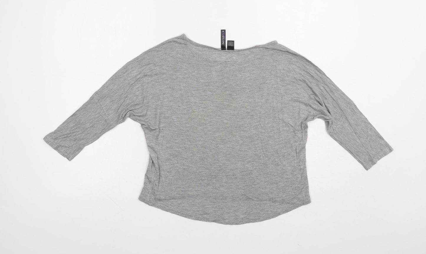 FULL TILT Womens Grey  Viscose Basic T-Shirt Size M Boat Neck - Happy