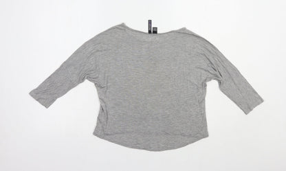 FULL TILT Womens Grey  Viscose Basic T-Shirt Size M Boat Neck - Happy