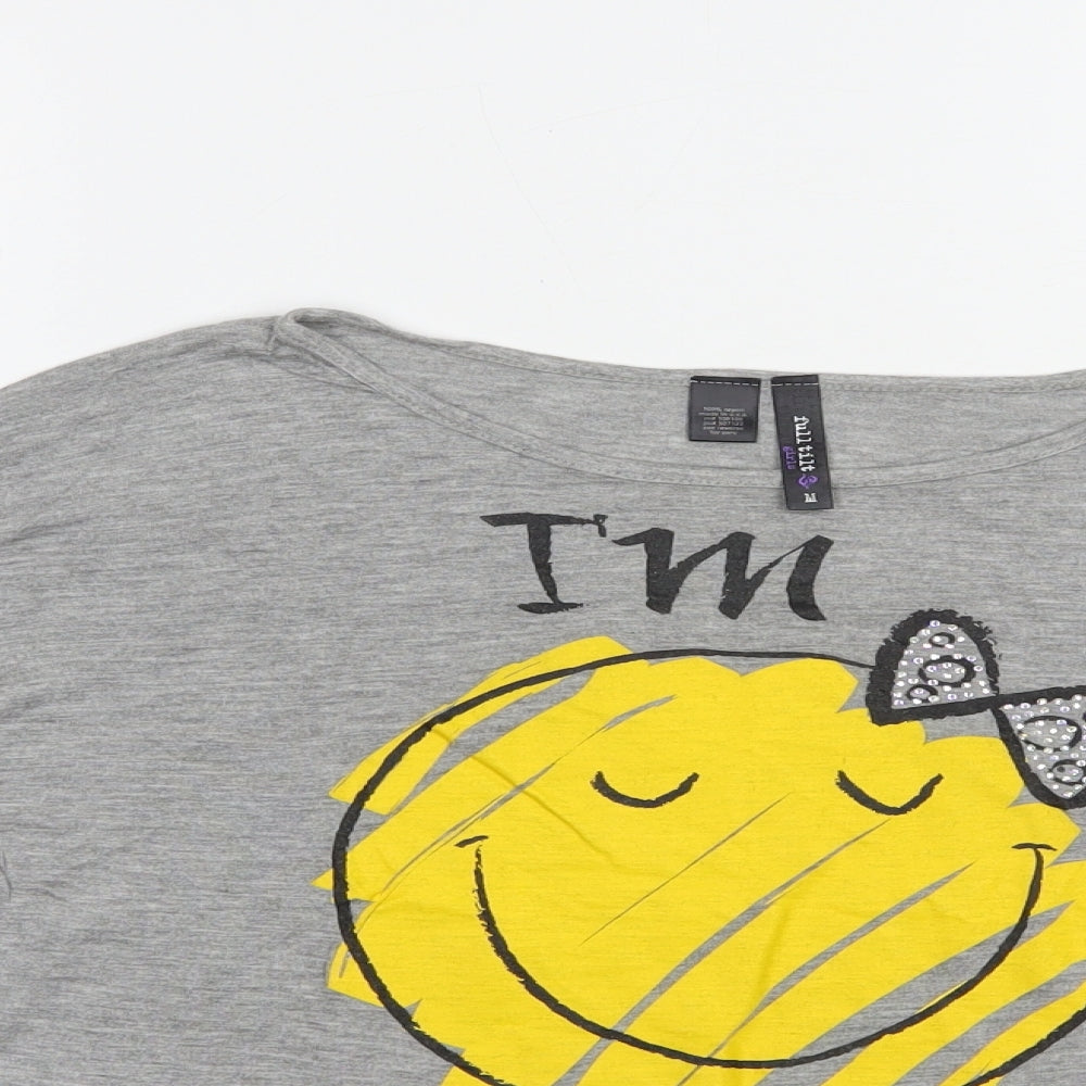 FULL TILT Womens Grey  Viscose Basic T-Shirt Size M Boat Neck - Happy