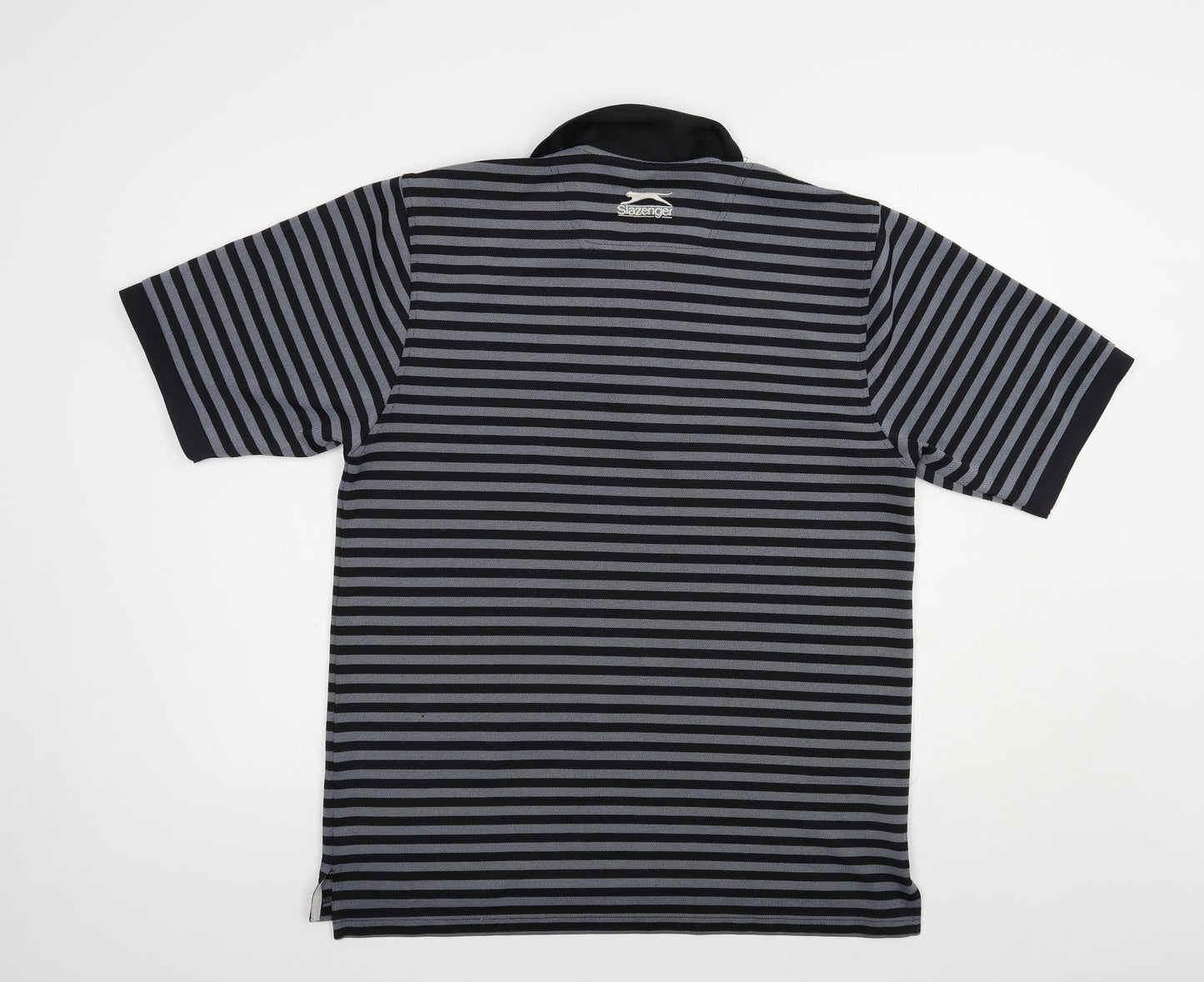Slazenger Mens Black Striped Polyester  Polo Size M Collared Button