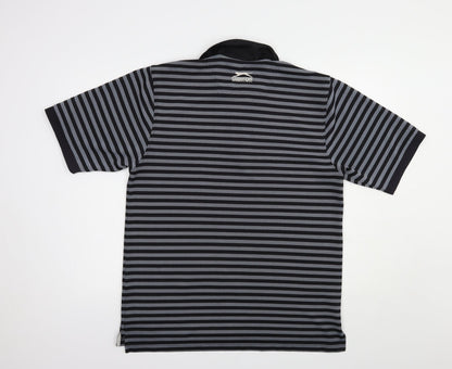 Slazenger Mens Black Striped Polyester  Polo Size M Collared Button