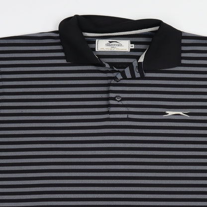 Slazenger Mens Black Striped Polyester  Polo Size M Collared Button