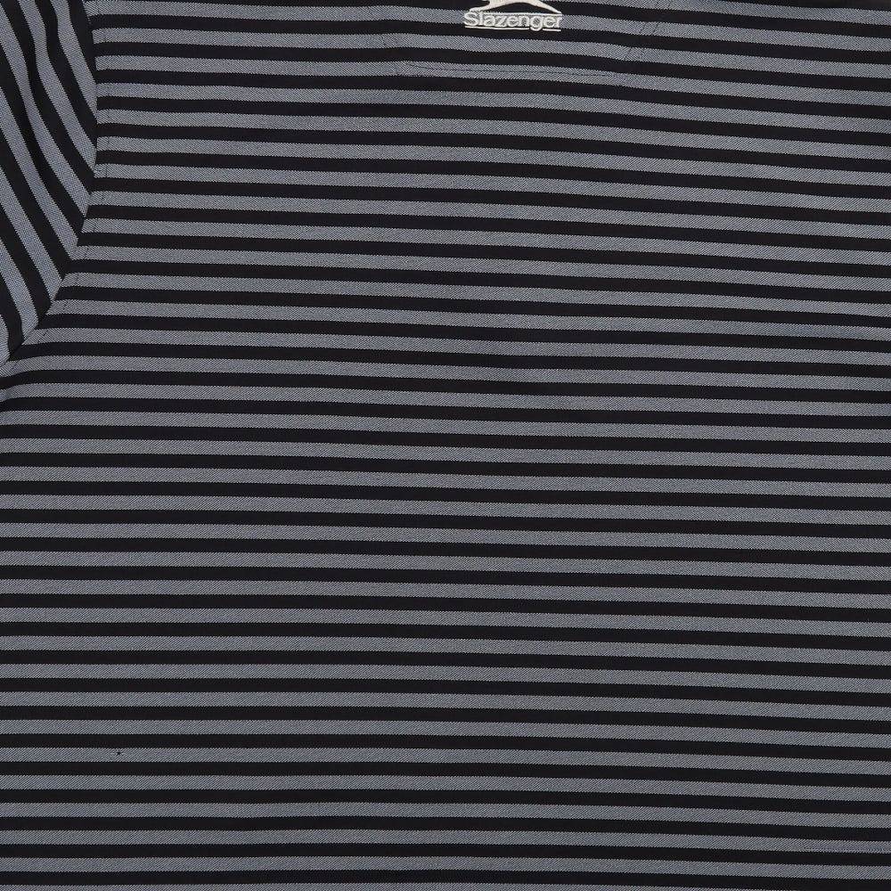 Slazenger Mens Black Striped Polyester  Polo Size M Collared Button