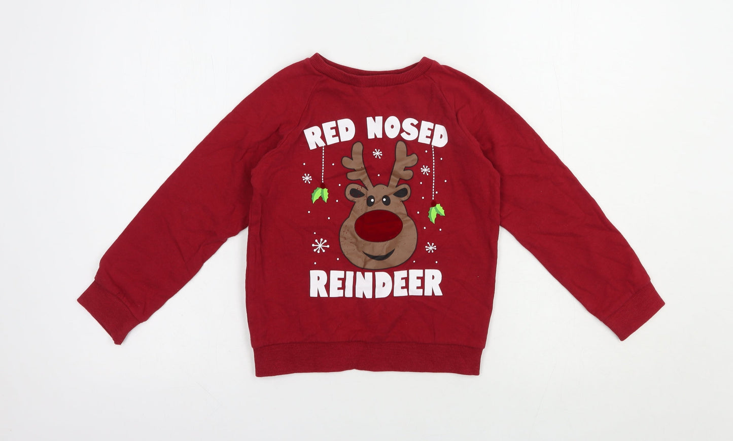Primark Boys Red  Cotton Pullover Sweatshirt Size 6-7 Years  Pullover - Rudolph Christmas