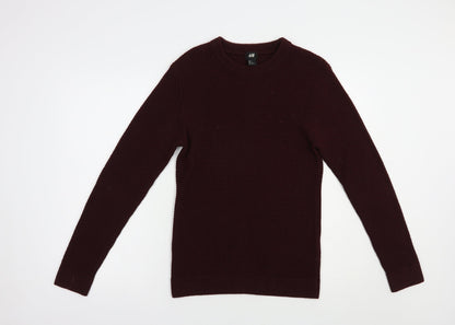 H&M Mens Brown Crew Neck  Acrylic Pullover Jumper Size S