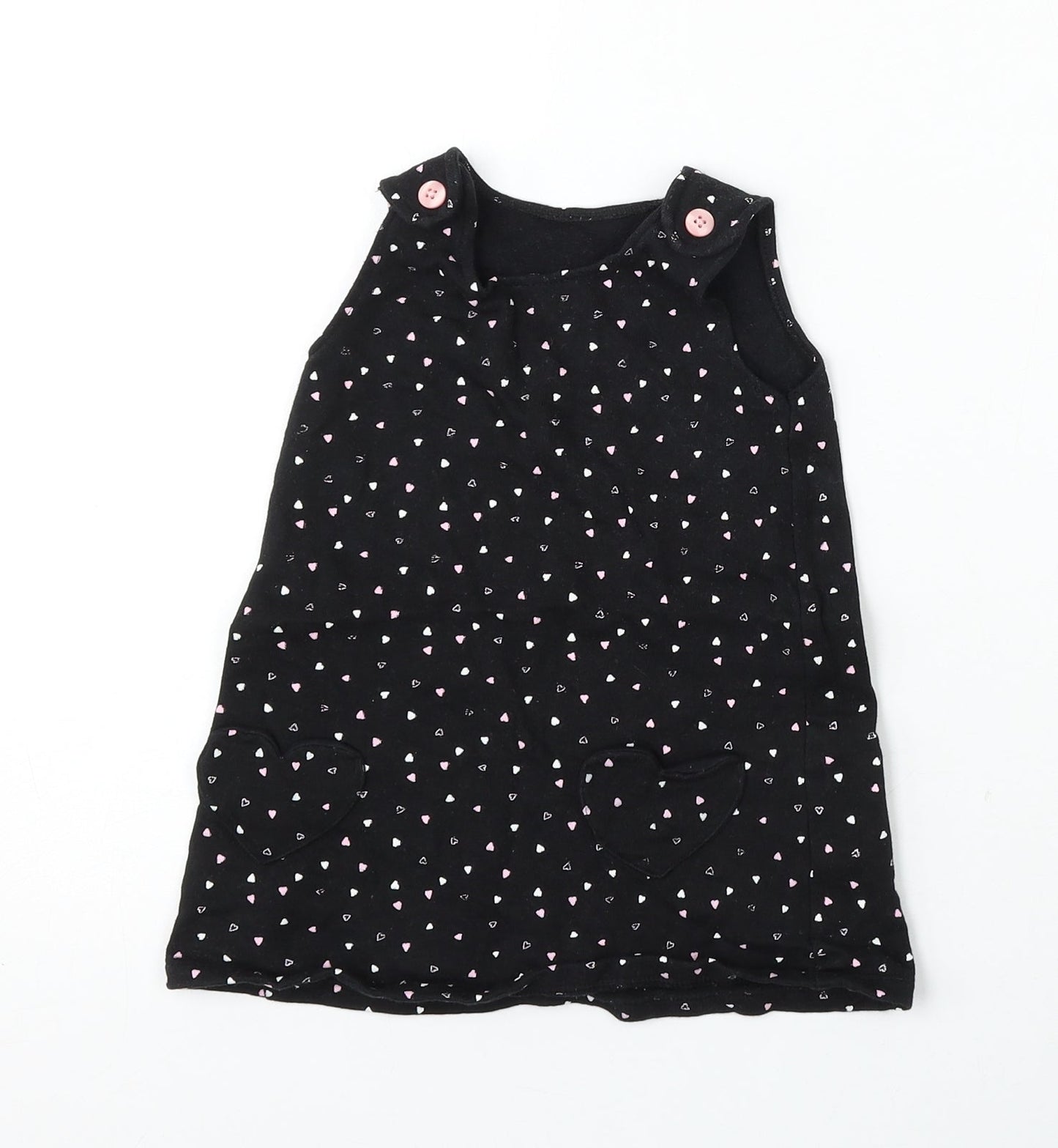 George Girls Black Geometric Cotton Pinafore/Dungaree Dress  Size 12-18 Months  Round Neck