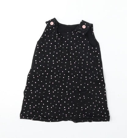 George Girls Black Geometric Cotton Pinafore/Dungaree Dress  Size 12-18 Months  Round Neck