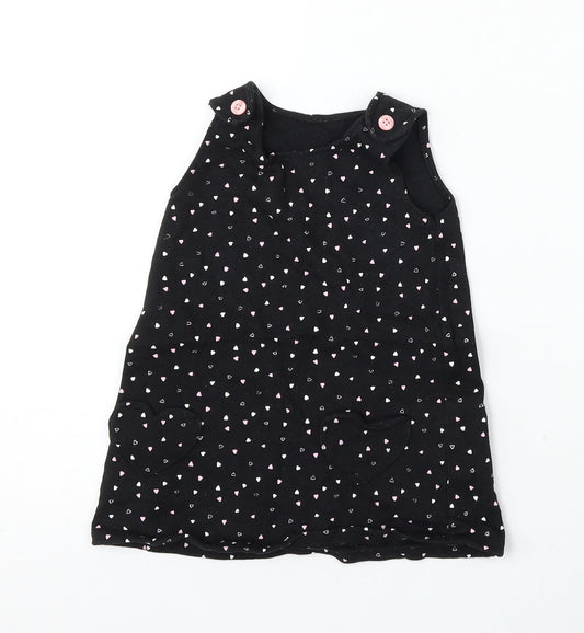 George Girls Black Geometric Cotton Pinafore/Dungaree Dress  Size 12-18 Months  Round Neck