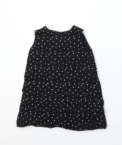 George Girls Black Geometric Cotton Pinafore/Dungaree Dress  Size 12-18 Months  Round Neck