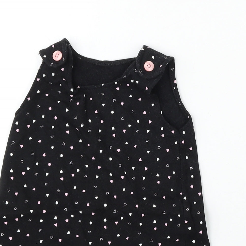 George Girls Black Geometric Cotton Pinafore/Dungaree Dress  Size 12-18 Months  Round Neck
