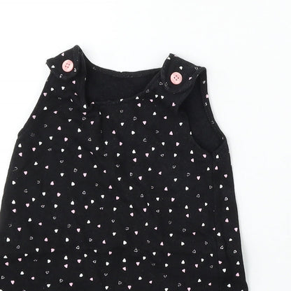 George Girls Black Geometric Cotton Pinafore/Dungaree Dress  Size 12-18 Months  Round Neck