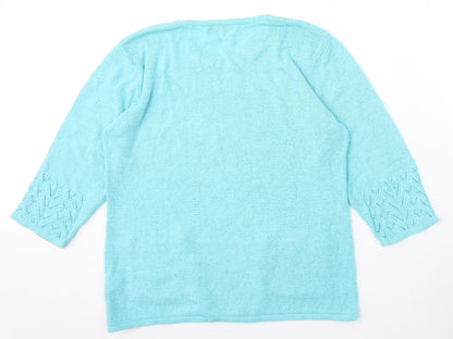 Mind Flower Womens Blue Round Neck  Acrylic Pullover Jumper Size L
