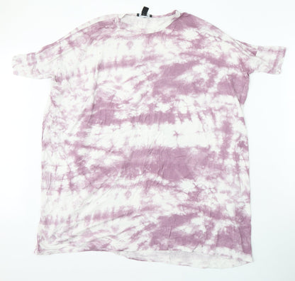 New Look Womens Purple Geometric Viscose Basic T-Shirt Size 10 Round Neck