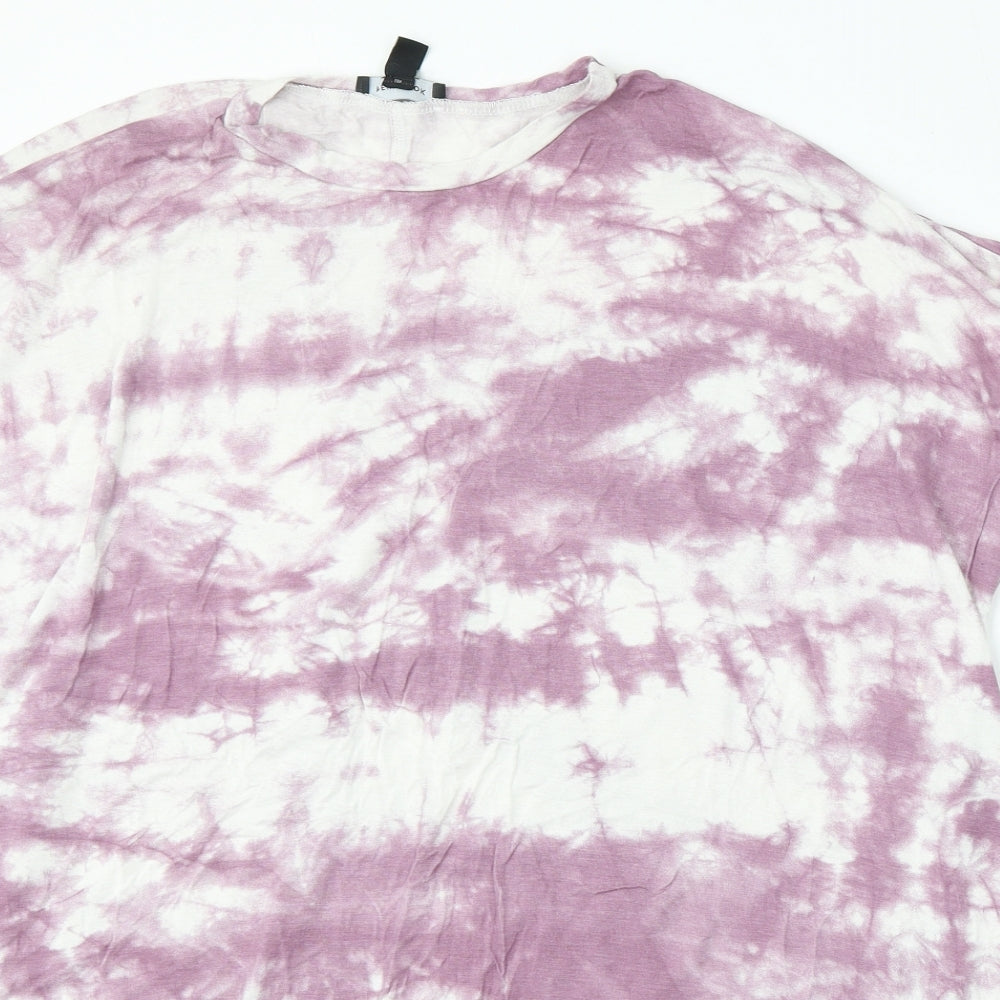 New Look Womens Purple Geometric Viscose Basic T-Shirt Size 10 Round Neck