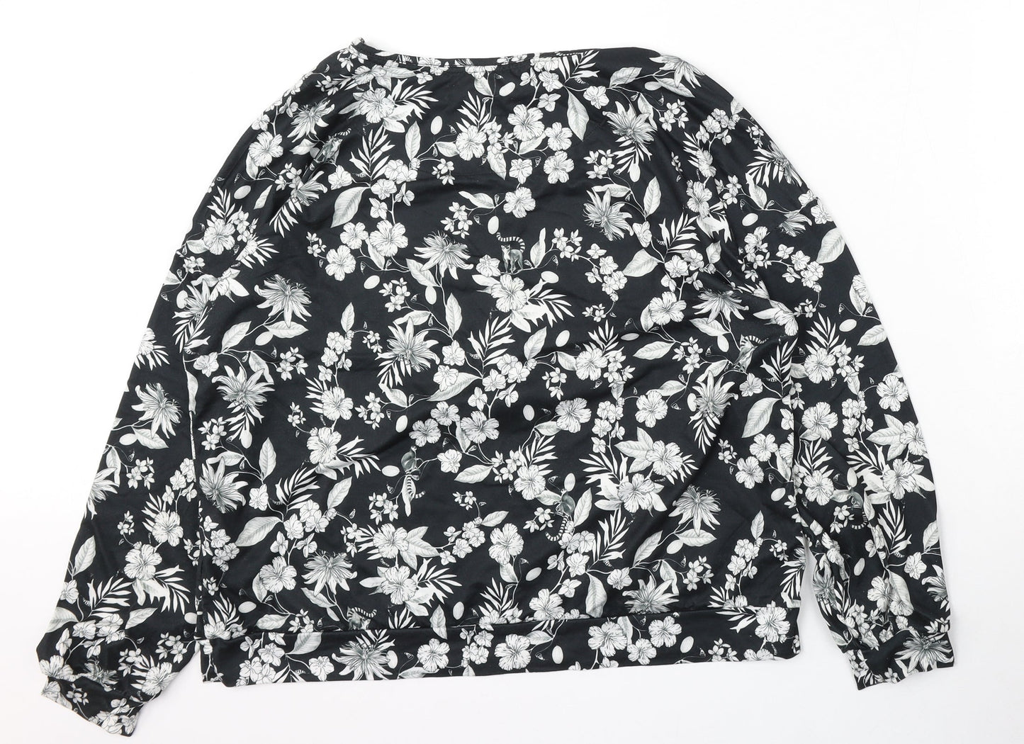 Primark Womens Black Round Neck Floral Polyester Pullover Jumper Size L