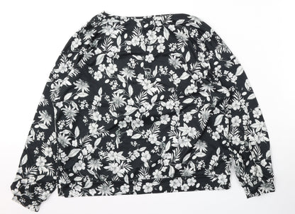 Primark Womens Black Round Neck Floral Polyester Pullover Jumper Size L