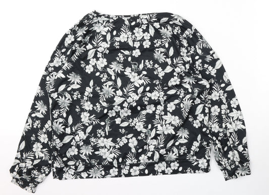 Primark Womens Black Round Neck Floral Polyester Pullover Jumper Size L