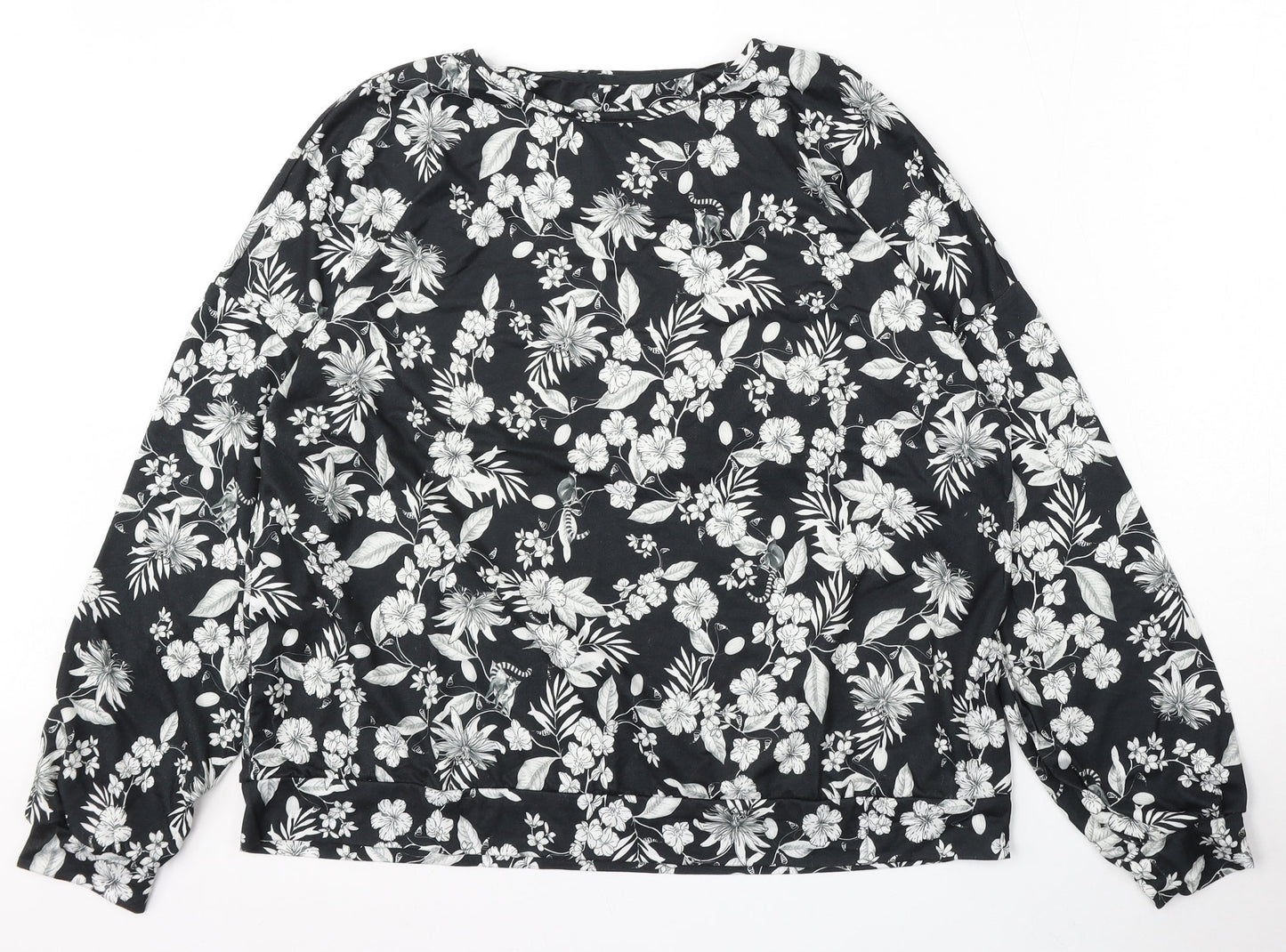 Primark Womens Black Round Neck Floral Polyester Pullover Jumper Size L