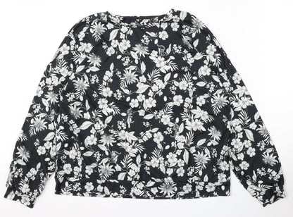 Primark Womens Black Round Neck Floral Polyester Pullover Jumper Size L