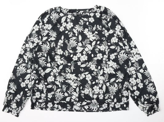 Primark Womens Black Round Neck Floral Polyester Pullover Jumper Size L