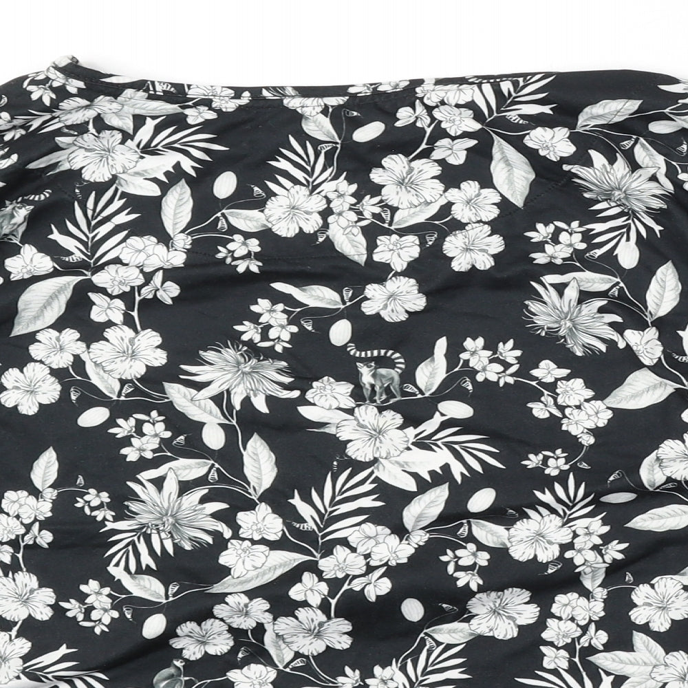 Primark Womens Black Round Neck Floral Polyester Pullover Jumper Size L