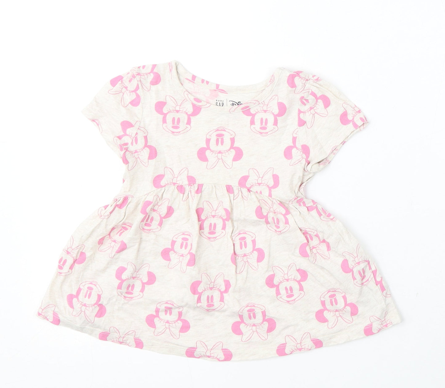 Baby GAP Girls Beige Geometric Cotton Skater Dress  Size 2 Years  Round Neck  - Disney
