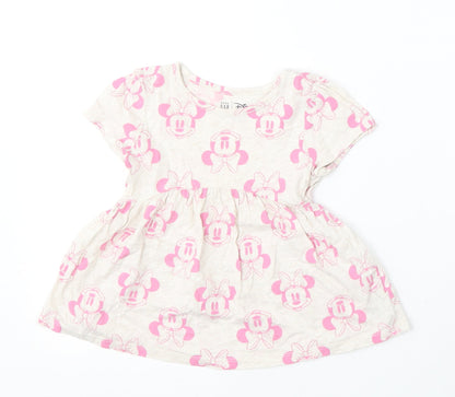 Baby GAP Girls Beige Geometric Cotton Skater Dress  Size 2 Years  Round Neck  - Disney