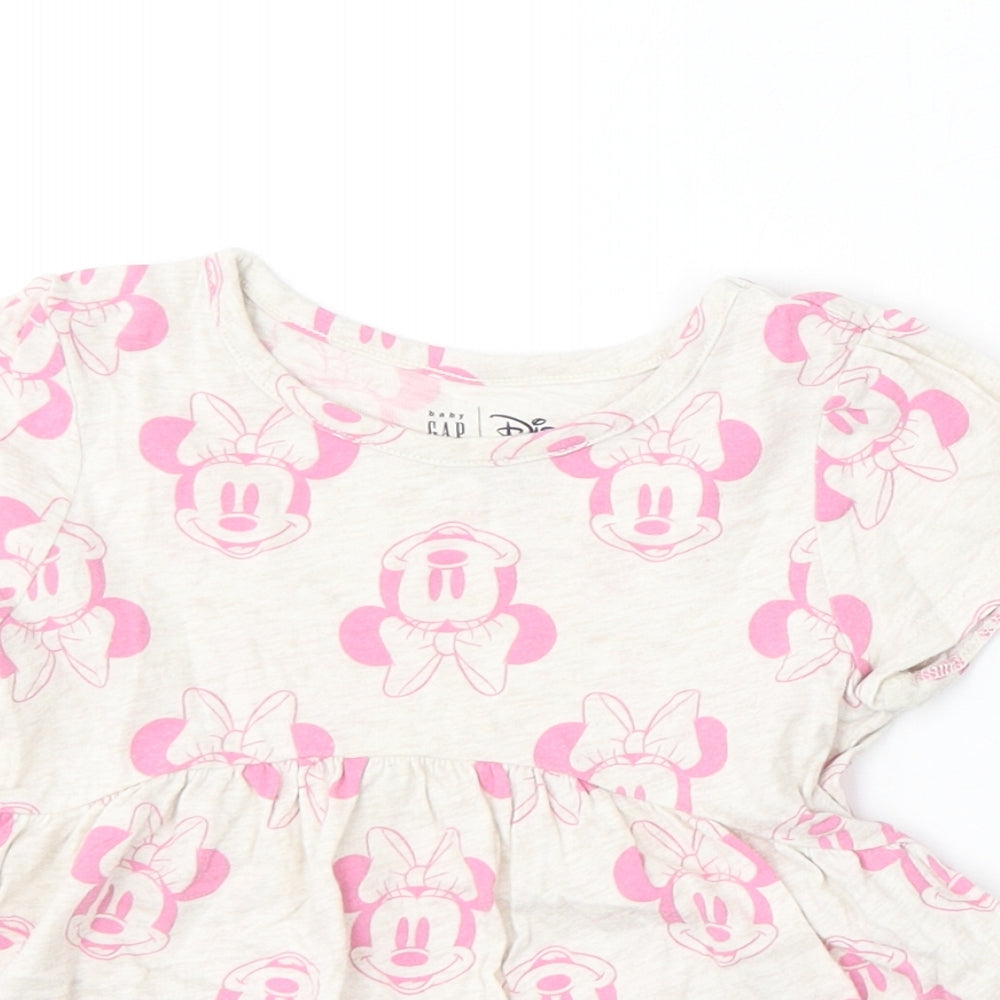 Baby GAP Girls Beige Geometric Cotton Skater Dress  Size 2 Years  Round Neck  - Disney