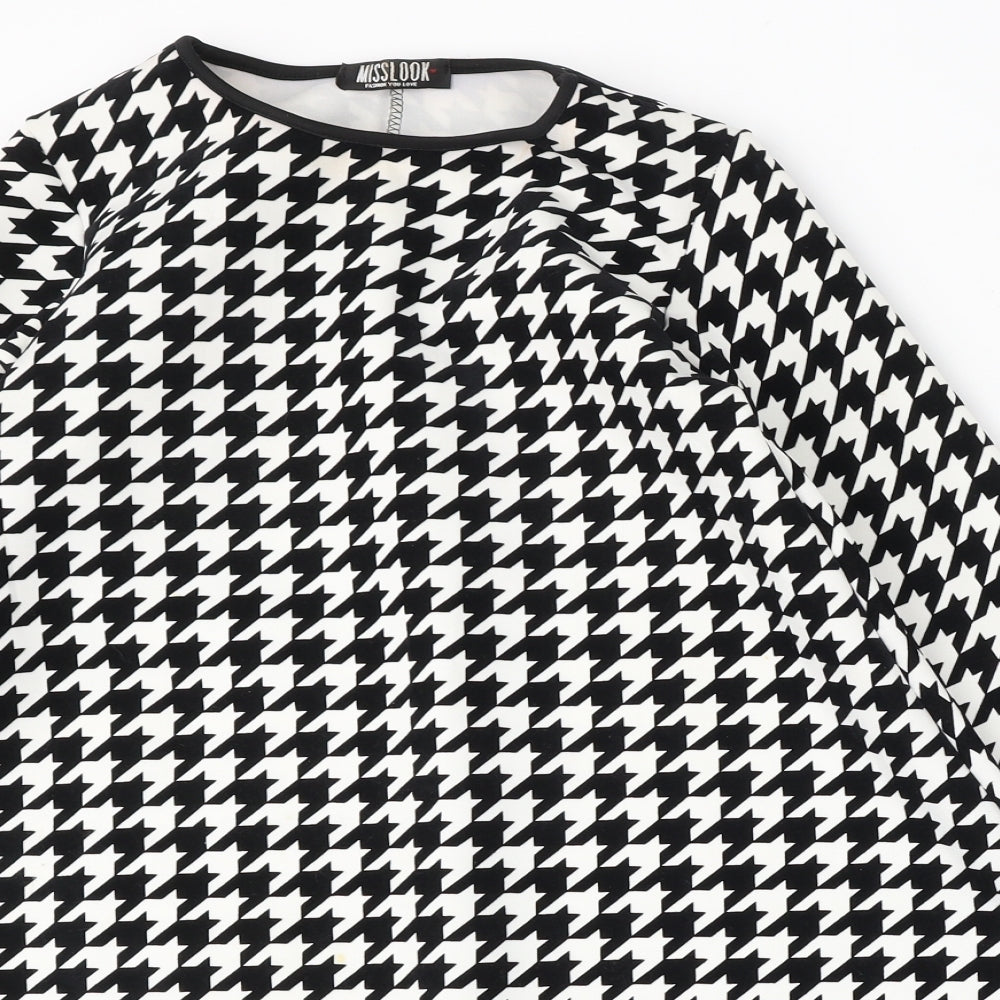 MissLook Womens Multicoloured Houndstooth Polyester Skater Dress  Size S  Round Neck