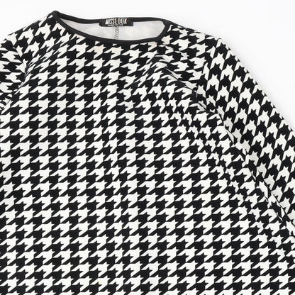 MissLook Womens Multicoloured Houndstooth Polyester Skater Dress  Size S  Round Neck