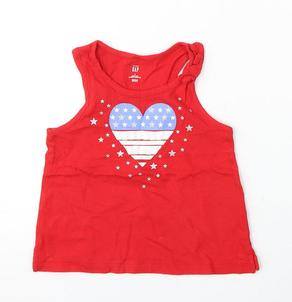 BabyGAP Girls Red  Cotton Basic Tank Size 3 Years Round Neck