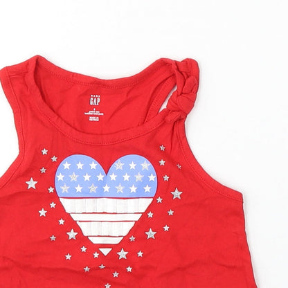 BabyGAP Girls Red  Cotton Basic Tank Size 3 Years Round Neck