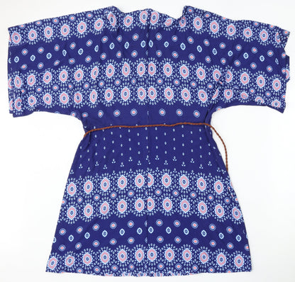 Very Womens Blue Geometric Viscose Sheath  Size 12  Round Neck