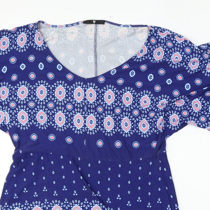 Very Womens Blue Geometric Viscose Sheath  Size 12  Round Neck