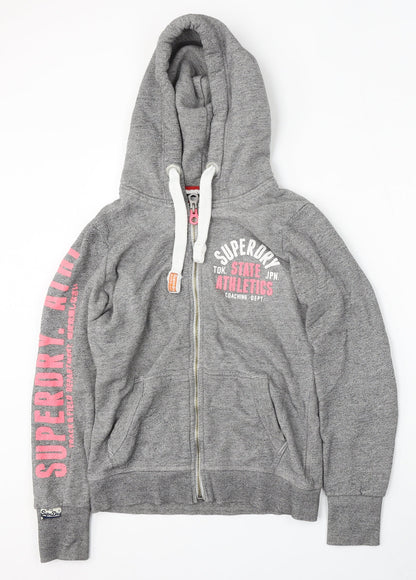 Superdry Womens Grey  Cotton Full Zip Hoodie Size M  Zip