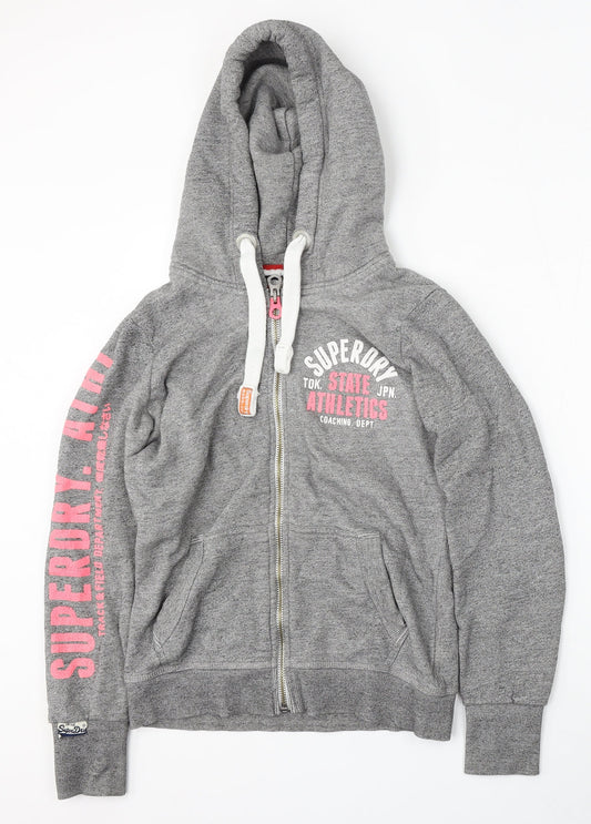 Superdry Womens Grey  Cotton Full Zip Hoodie Size M  Zip
