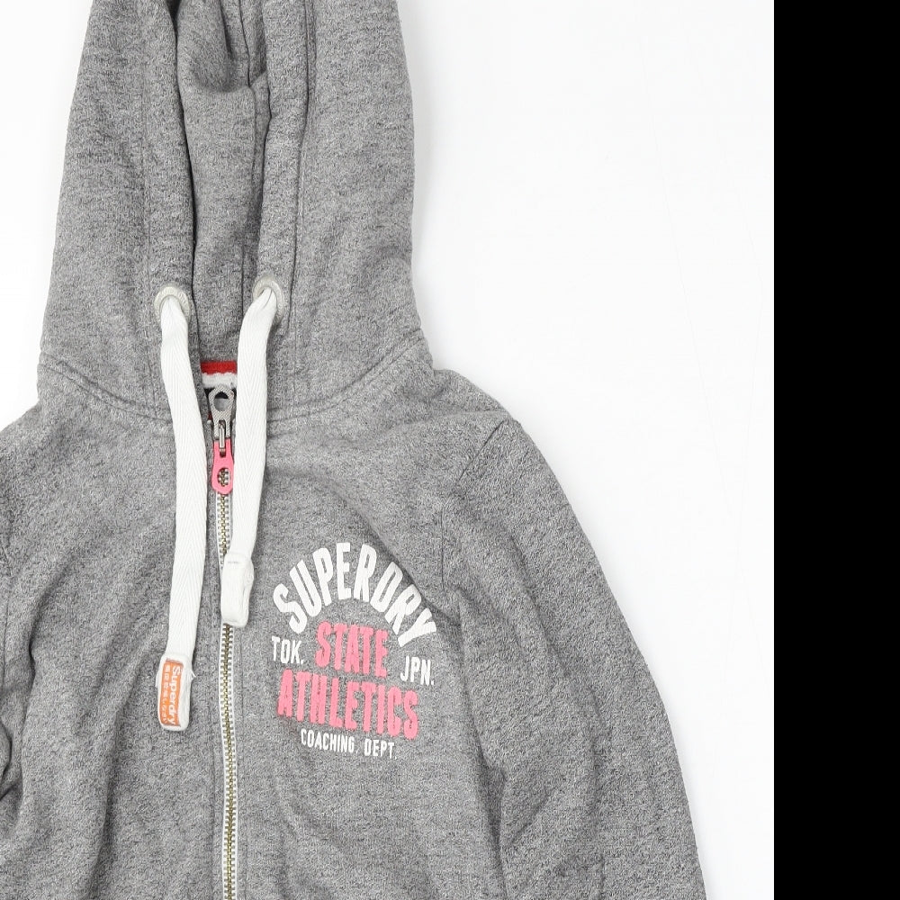 Superdry Womens Grey  Cotton Full Zip Hoodie Size M  Zip