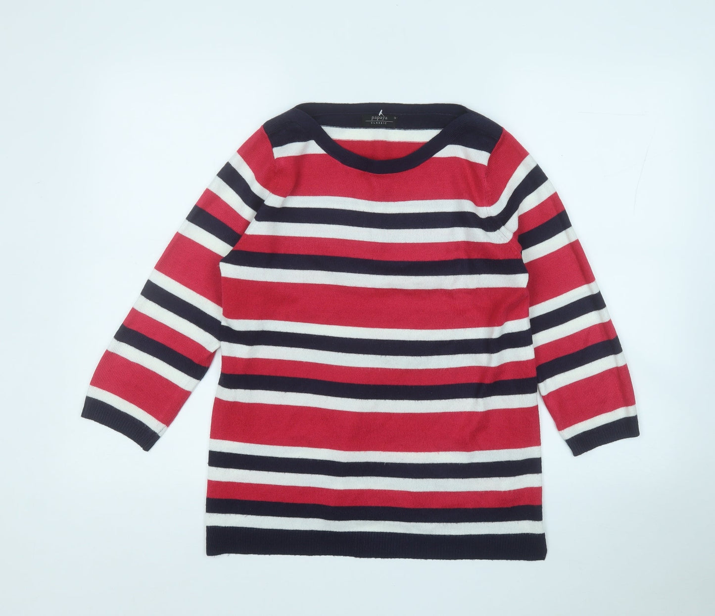 Papaya Womens Pink Round Neck Striped Acrylic Pullover Jumper Size 12