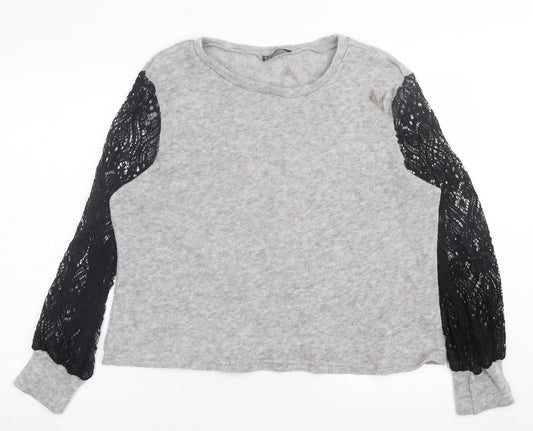 SheIn Womens Grey Crew Neck  Polyester Pullover Jumper Size L