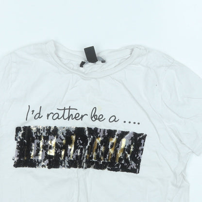 Atmosphere Womens White  Cotton Basic T-Shirt Size 8 Round Neck