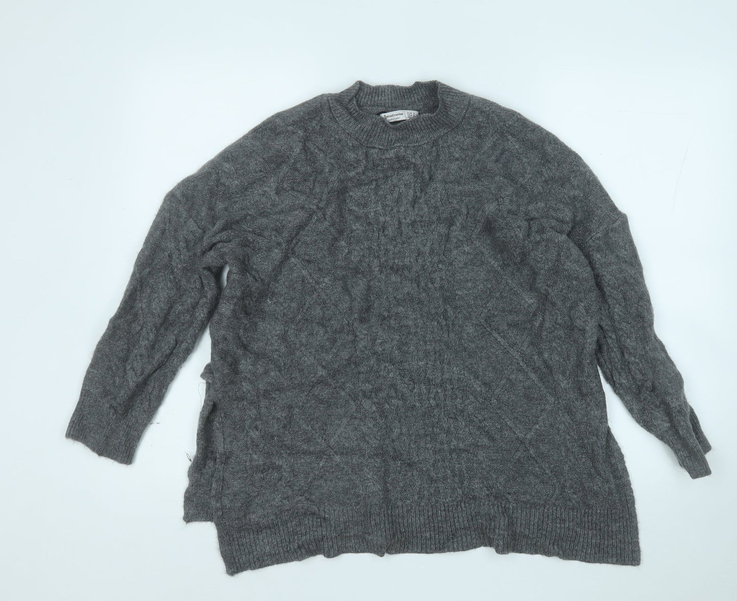 Stradivarius Womens Grey Round Neck  Acrylic Pullover Jumper Size S